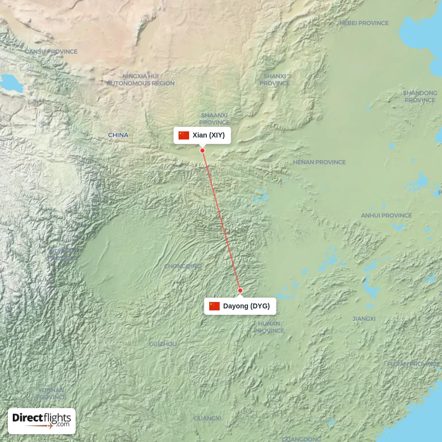 XIY - DYG route map