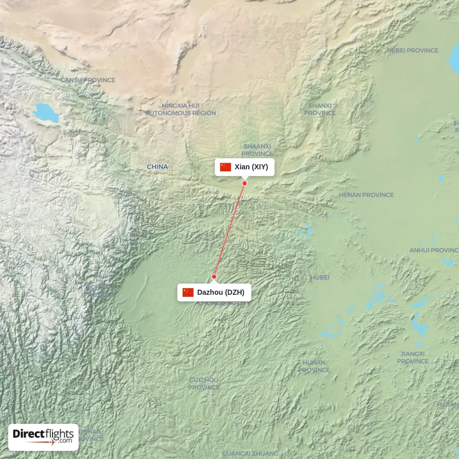 XIY - DZH route map
