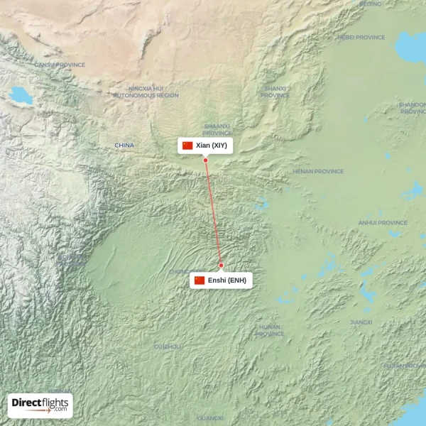 Xian - Enshi direct flight map