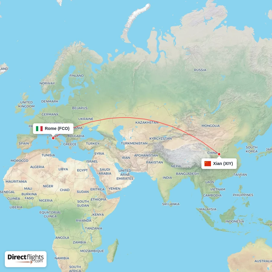 XIY - FCO route map