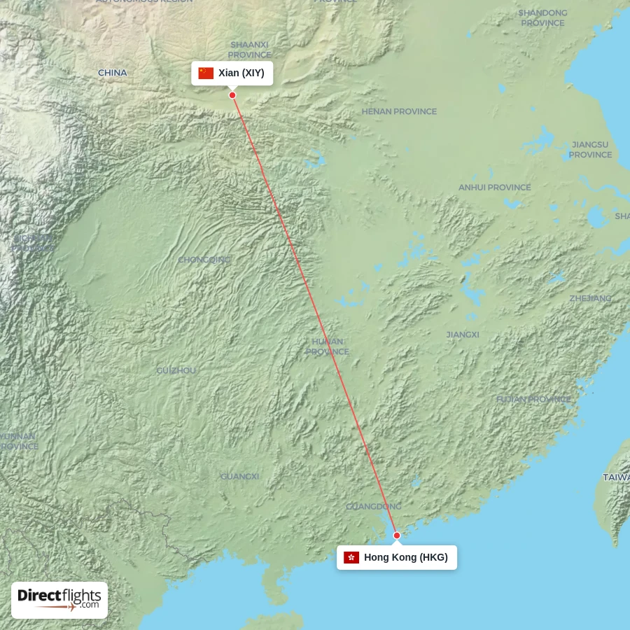 XIY - HKG route map