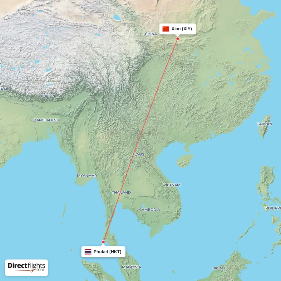 XIY - HKT route map