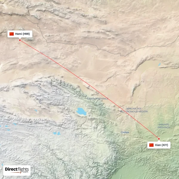 Xian - Hami direct flight map