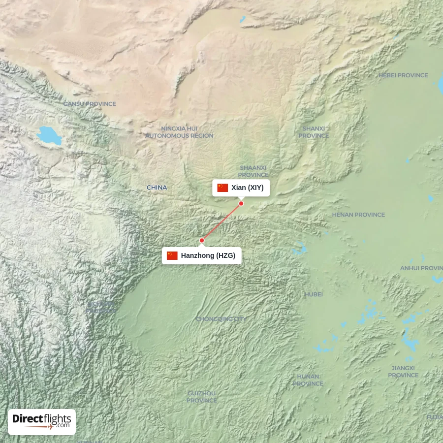XIY - HZG route map