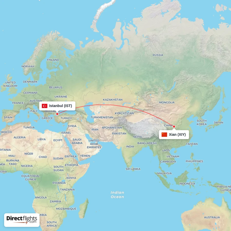 XIY - IST route map