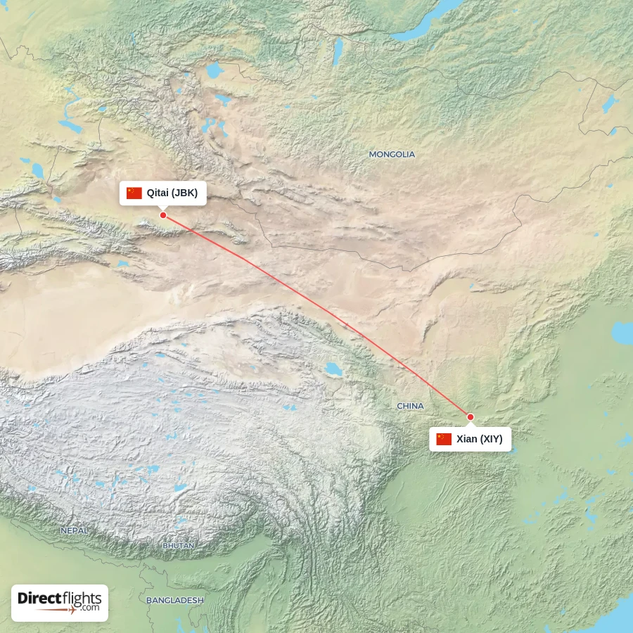 XIY - JBK route map