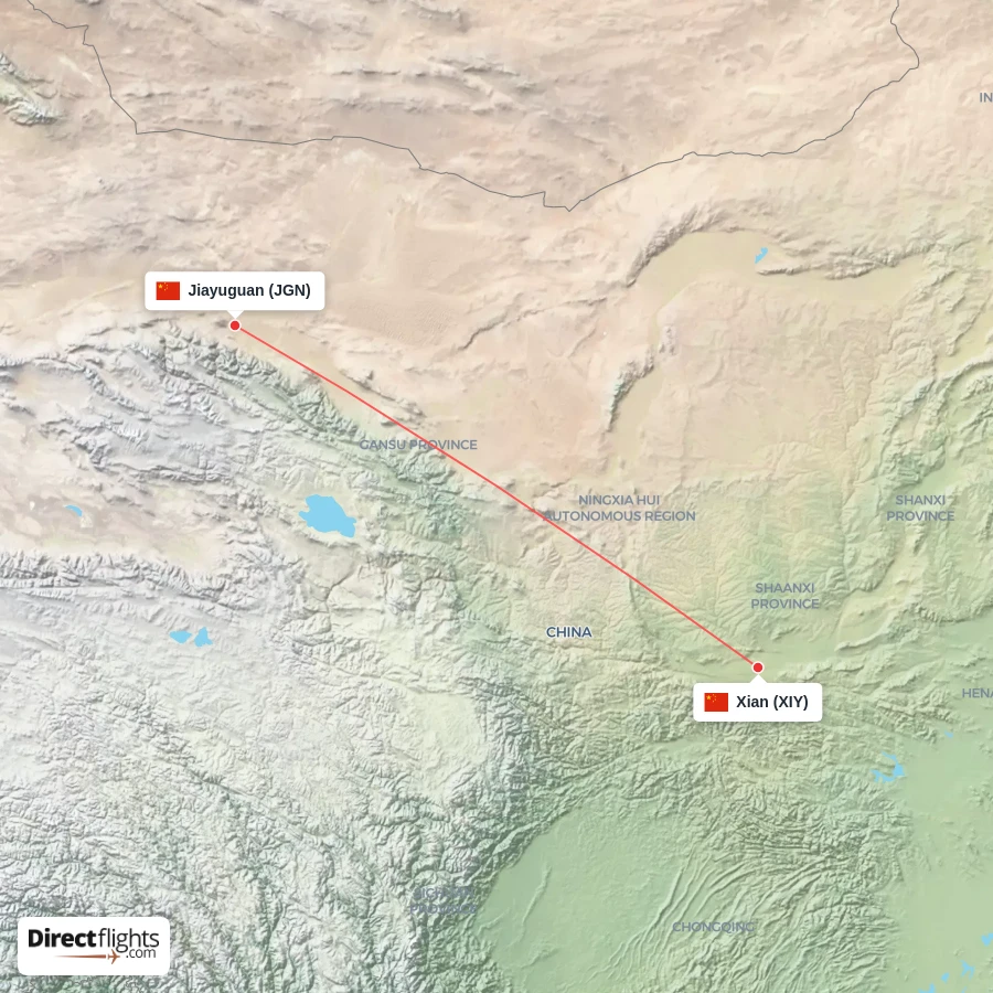 XIY - JGN route map
