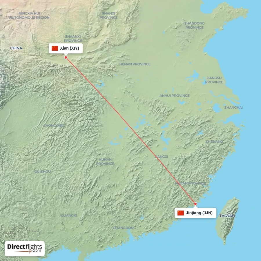 XIY - JJN route map