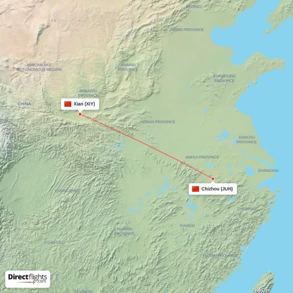 Xian - Chizhou direct flight map