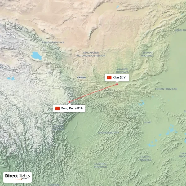 Xian - Song Pan direct flight map