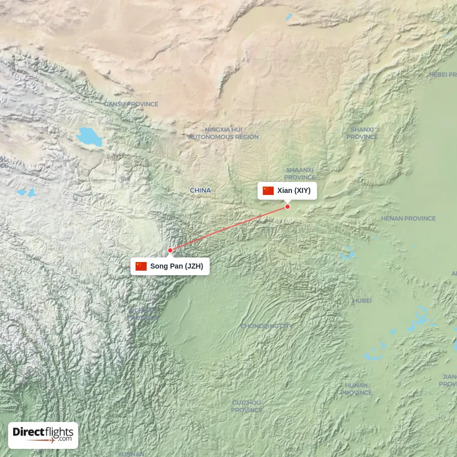 XIY - JZH route map