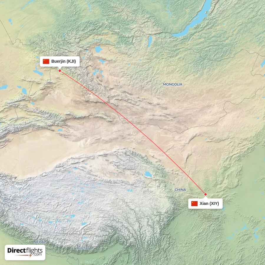 XIY - KJI route map
