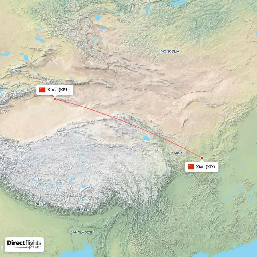 XIY - KRL route map