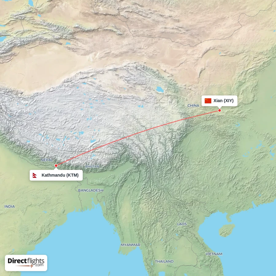 XIY - KTM route map