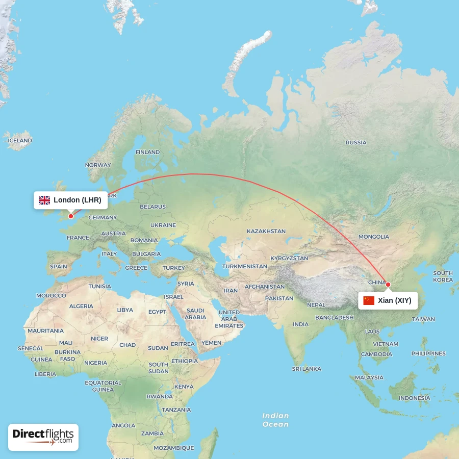 XIY - LHR route map