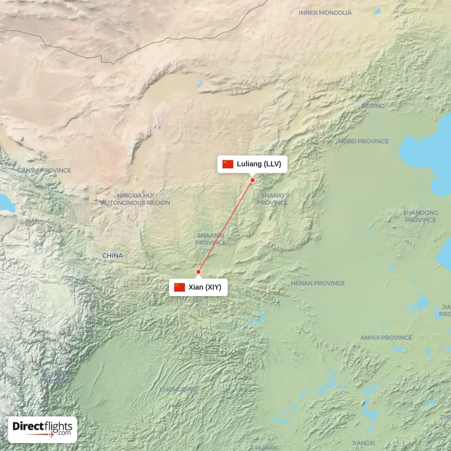 XIY - LLV route map