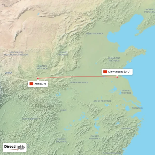 Xian - Lianyungang direct flight map