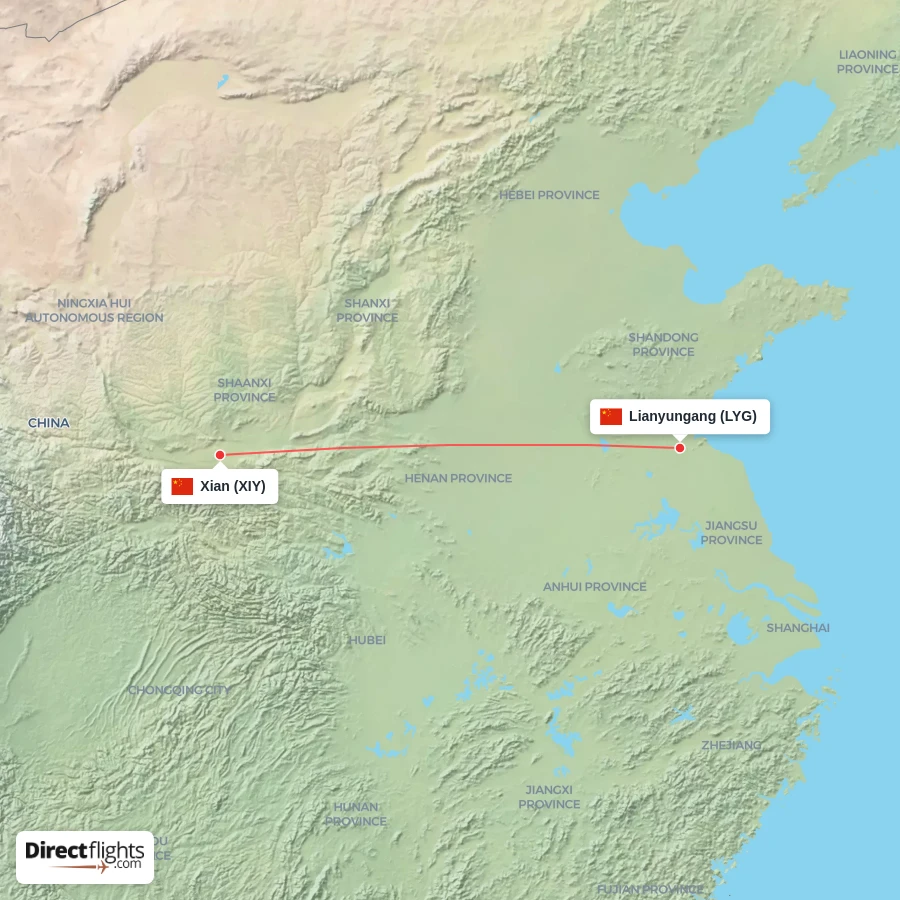 XIY - LYG route map