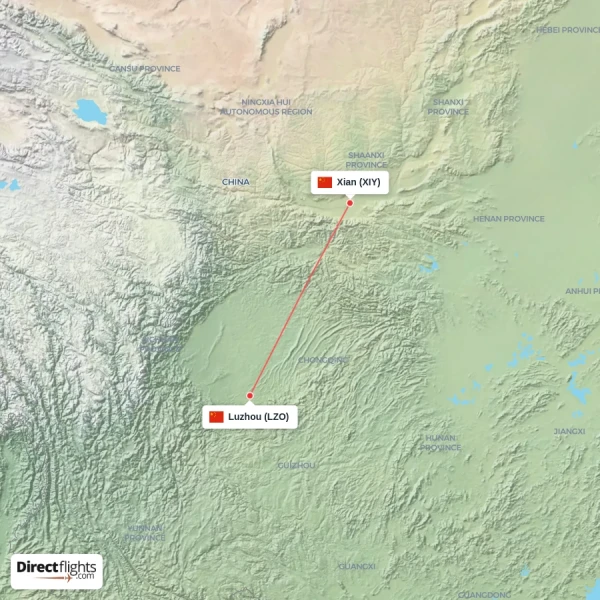 Xian - Luzhou direct flight map