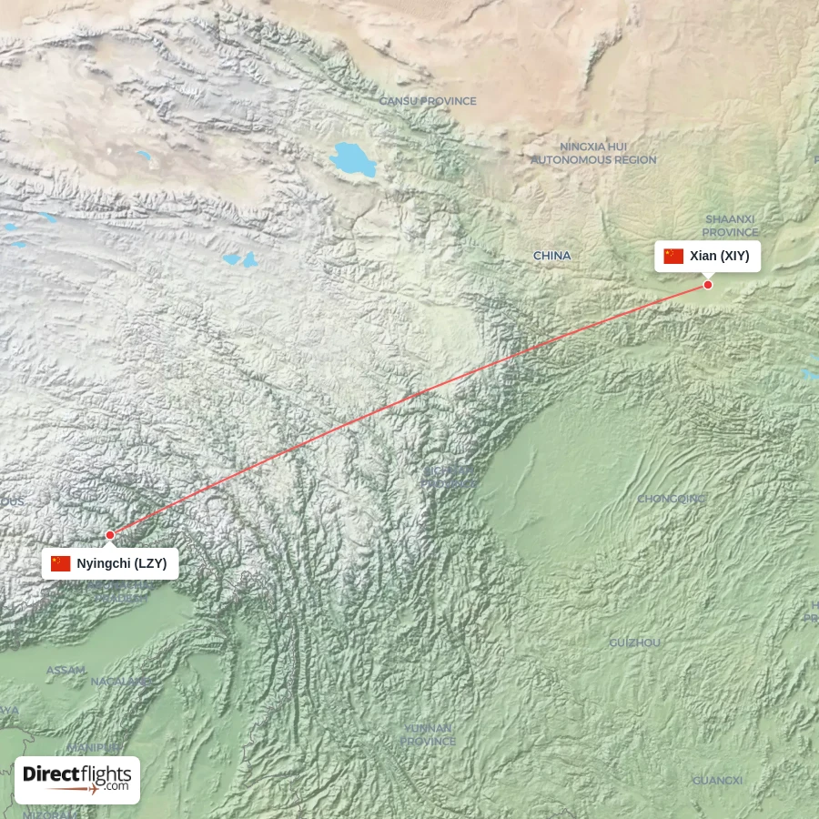 XIY - LZY route map
