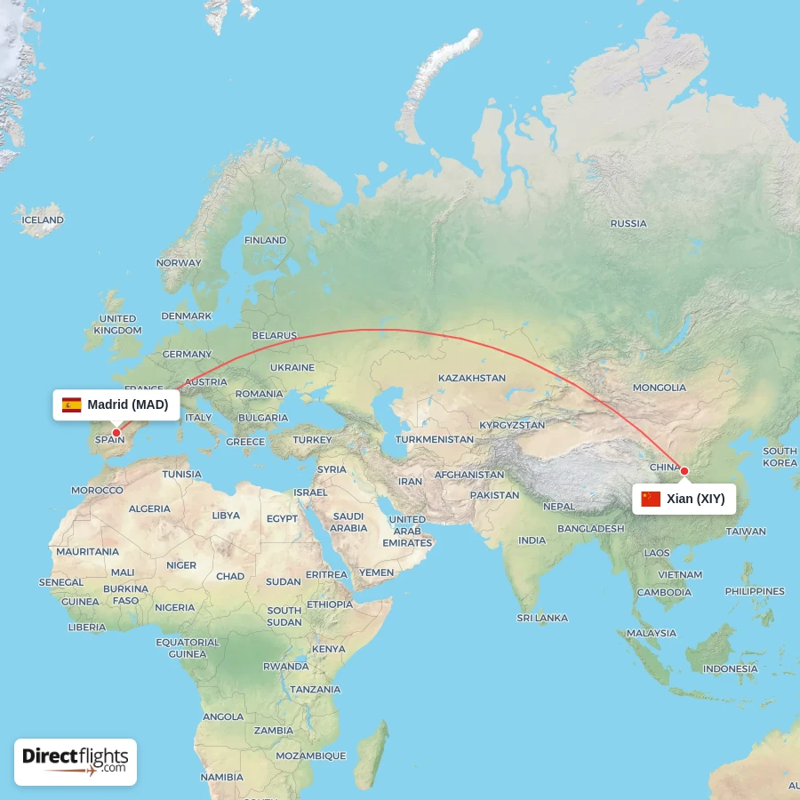 XIY - MAD route map