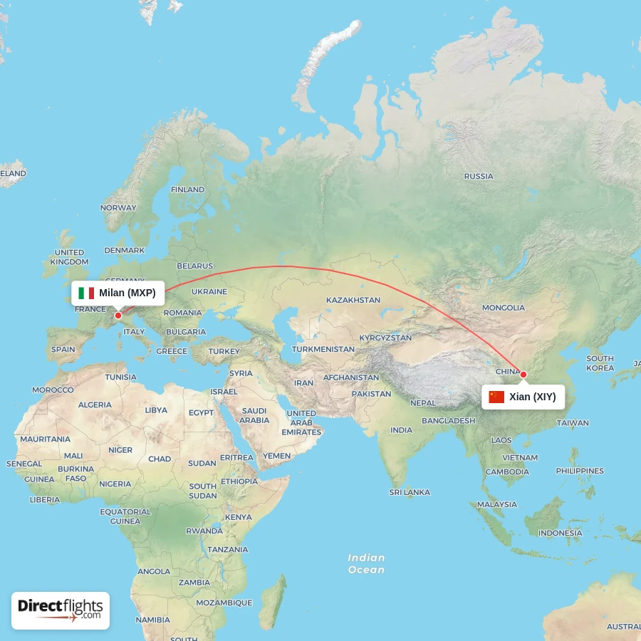 XIY - MXP route map