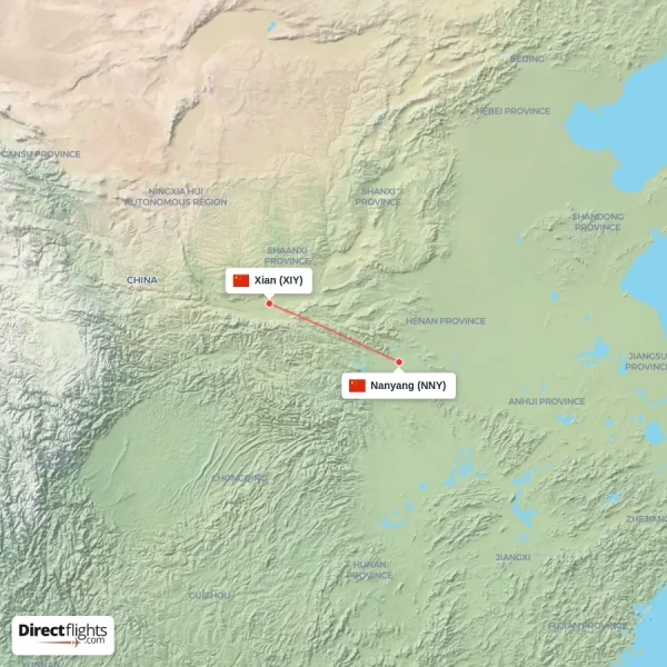 Xian - Nanyang direct flight map