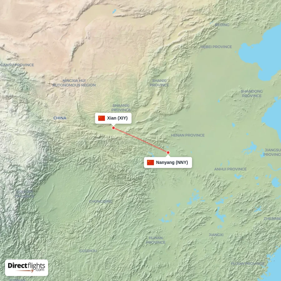 XIY - NNY route map