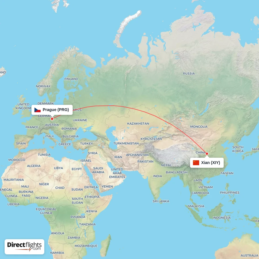 XIY - PRG route map
