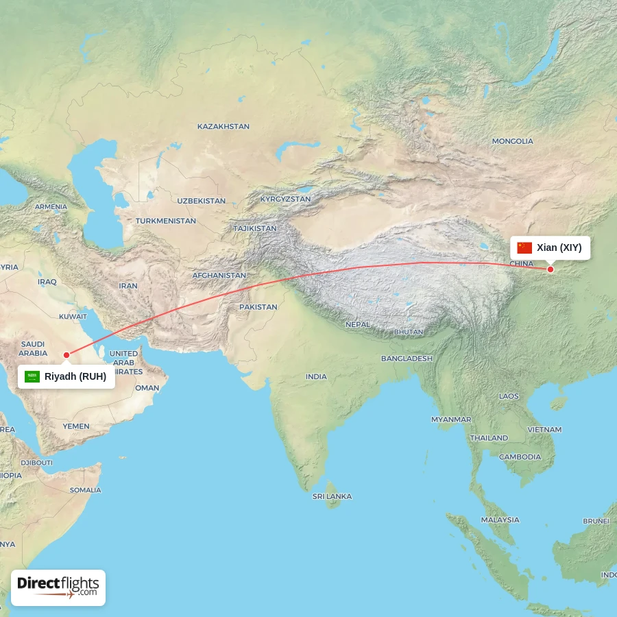 XIY - RUH route map