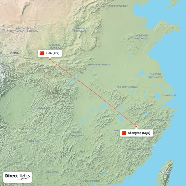 Xian - Shangrao direct flight map
