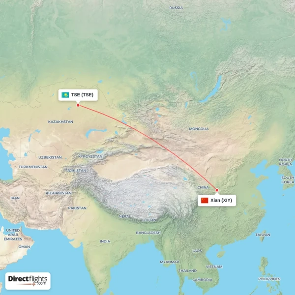 Xian - TSE direct flight map