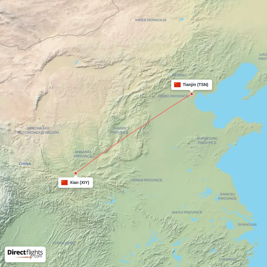 XIY - TSN route map
