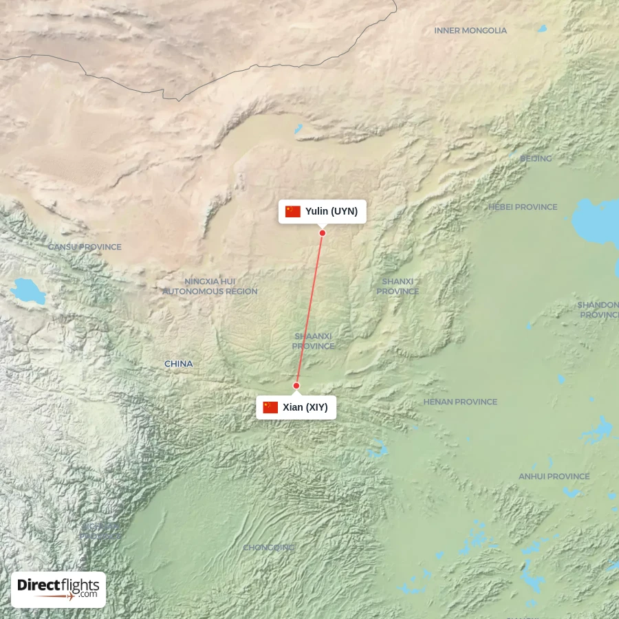 XIY - UYN route map