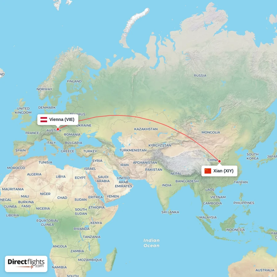 XIY - VIE route map
