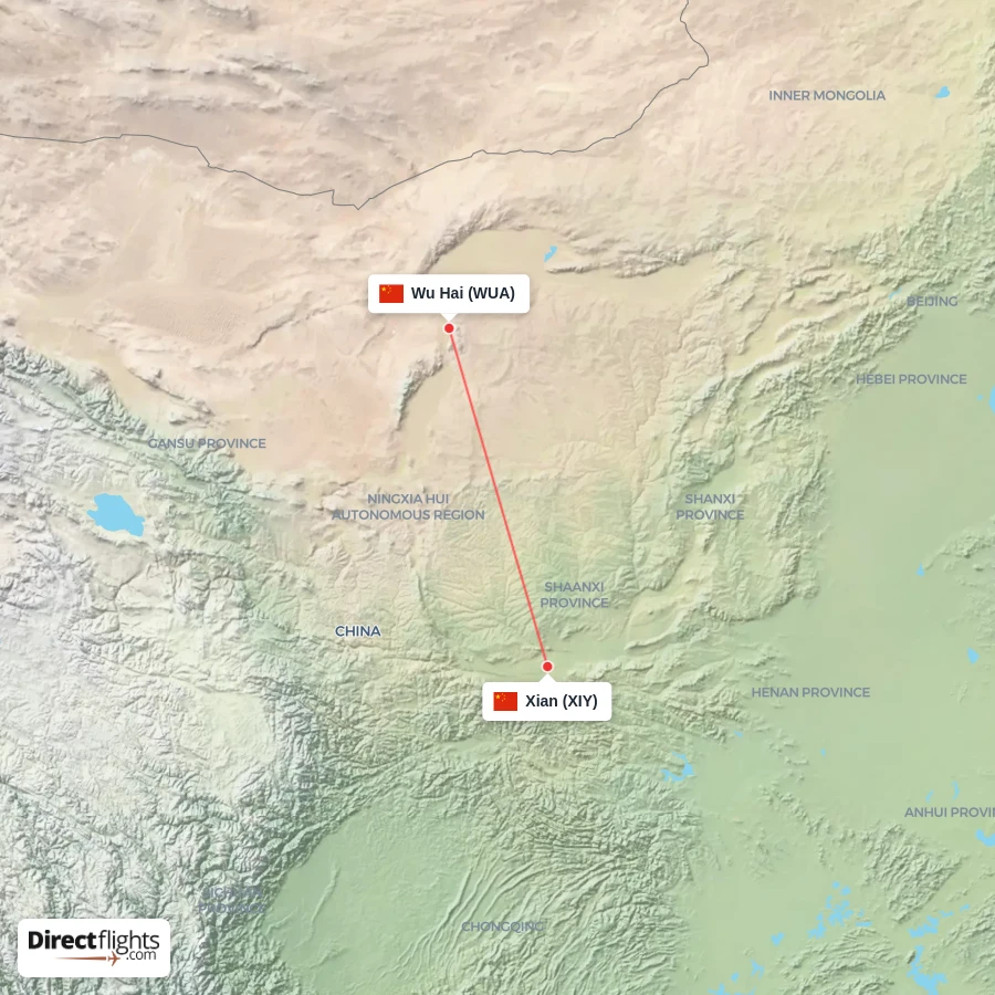 XIY - WUA route map