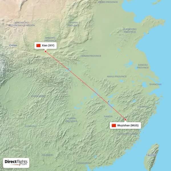 Xian - Wuyishan direct flight map