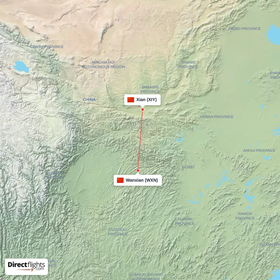 XIY - WXN route map