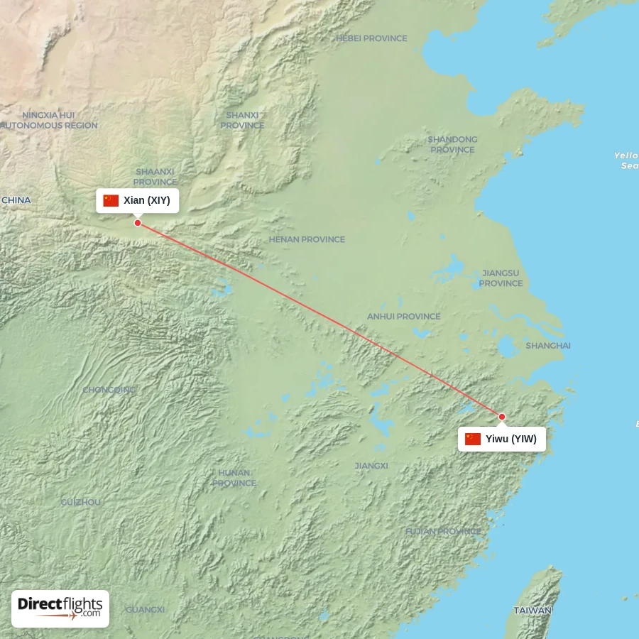 XIY - YIW route map