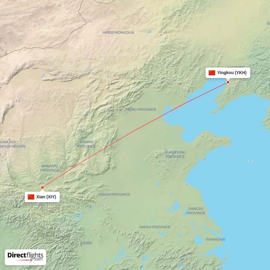 XIY - YKH route map
