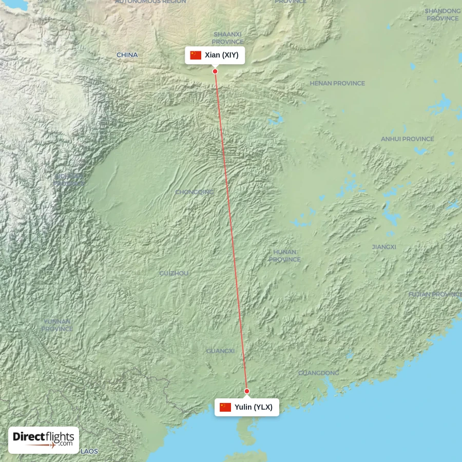 XIY - YLX route map