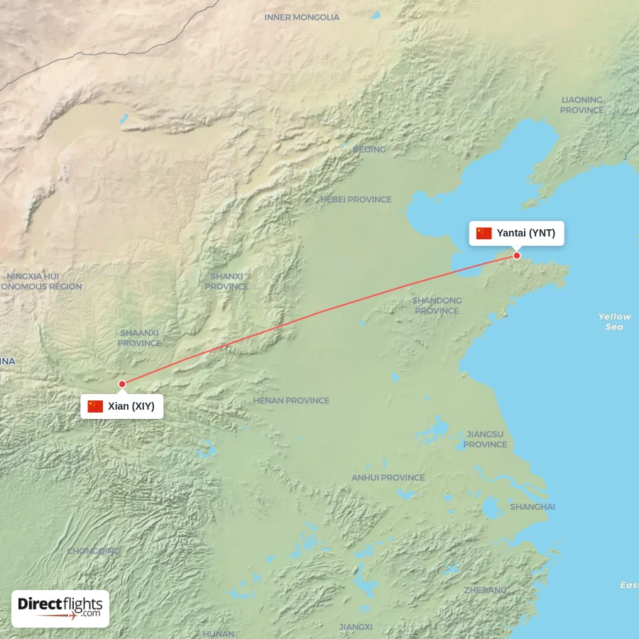 XIY - YNT route map