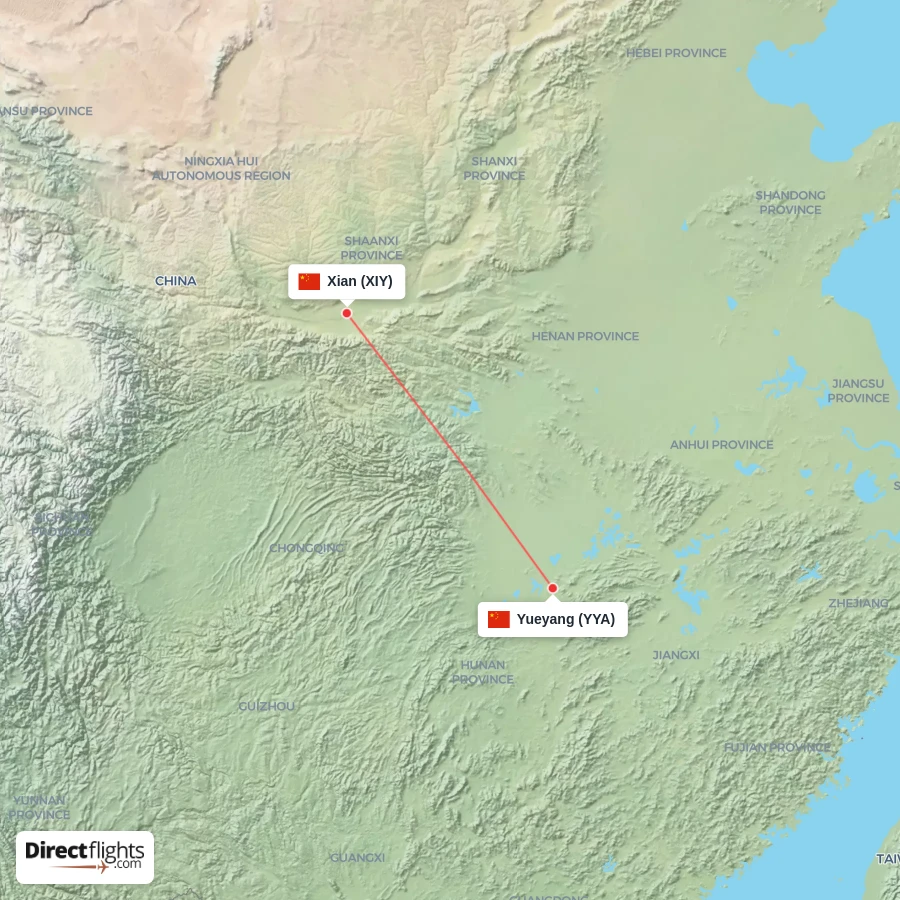 XIY - YYA route map