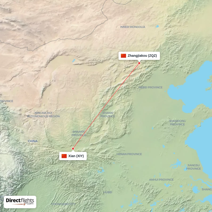 XIY - ZQZ route map