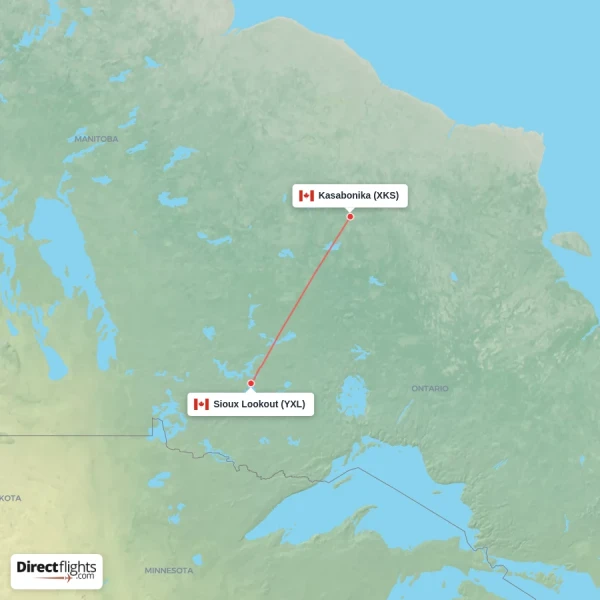 Kasabonika - Sioux Lookout direct flight map