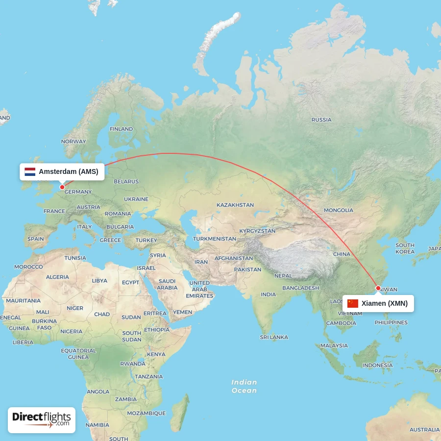 XMN - AMS route map