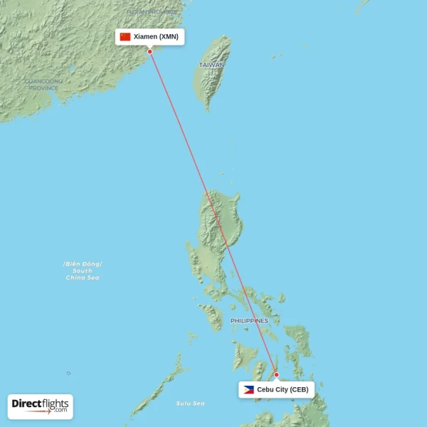 Xiamen - Cebu City direct flight map