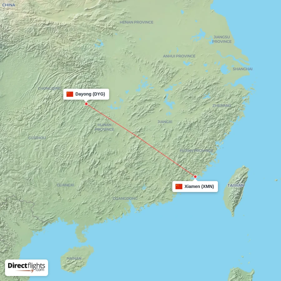 XMN - DYG route map