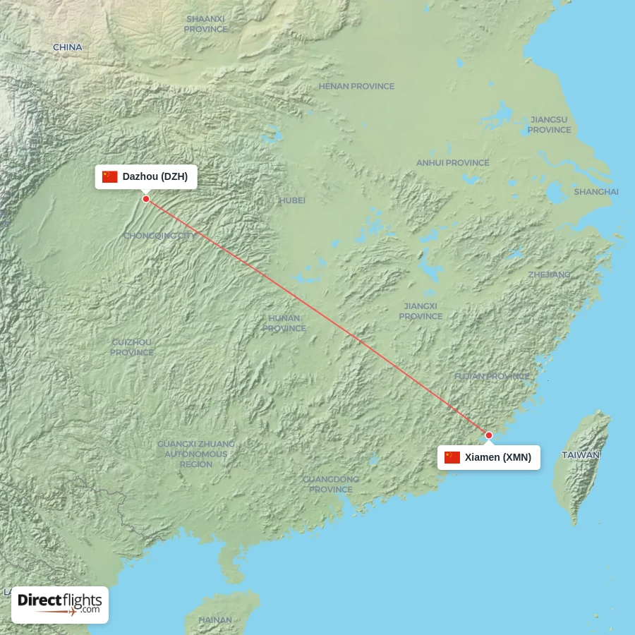 XMN - DZH route map