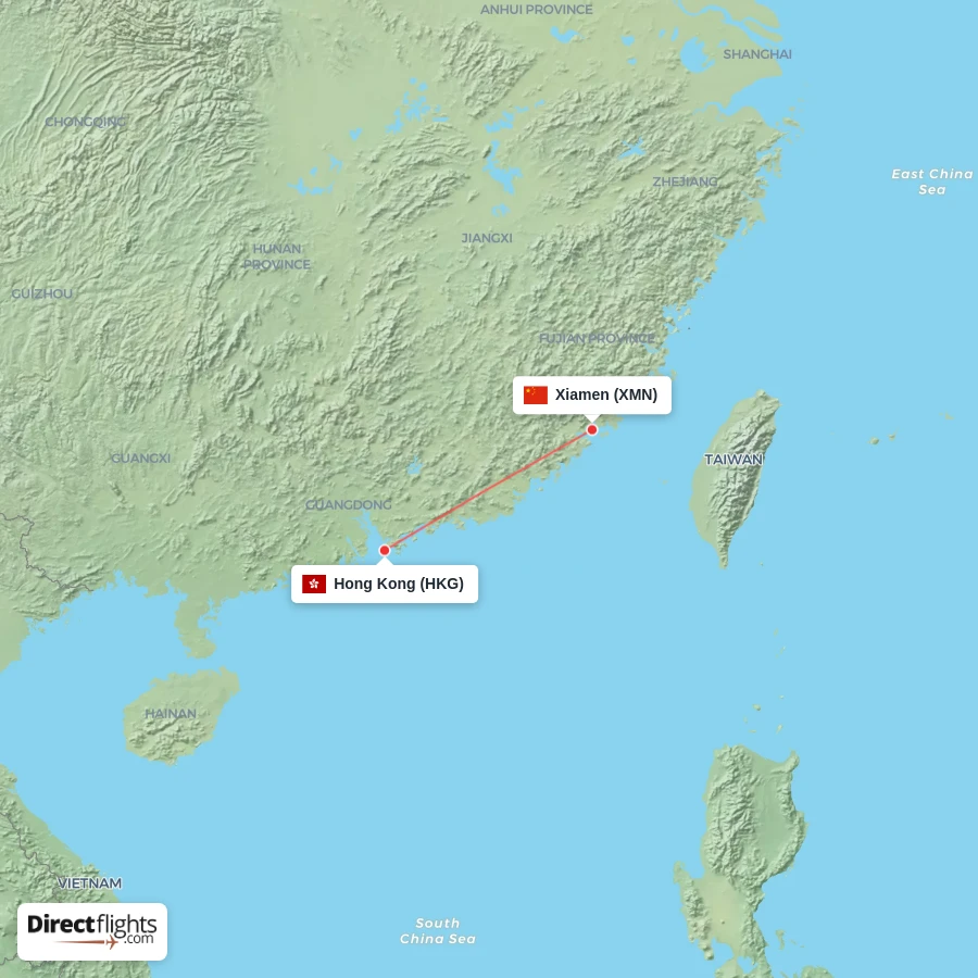 XMN - HKG route map